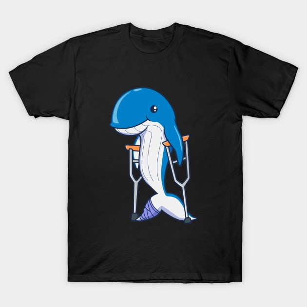 On crutches - cartoon whale T-Shirt by Modern Medieval Design